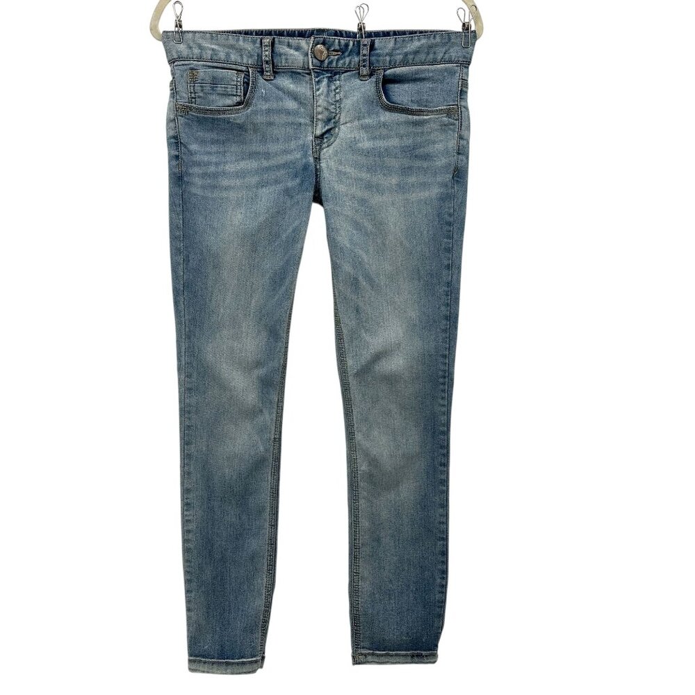 Free People Womens 28 Jeans Super Skinny Cropped Distressed Light Denim Stretch